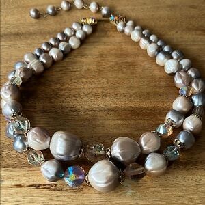 Elegant Estate Vintage Multi ColorPearl and Crystal Choker Necklace Beautiful